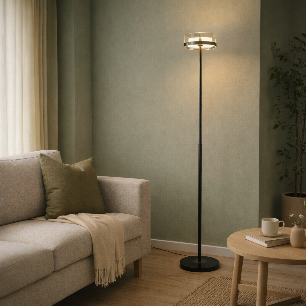 Black Chrome Metal Glass Floor Lamp