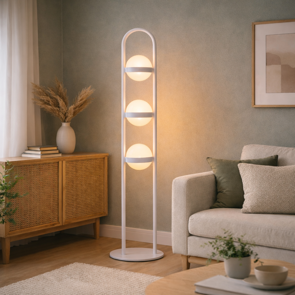 LED Floor Lamp Dimmable Glass Globe Warm White