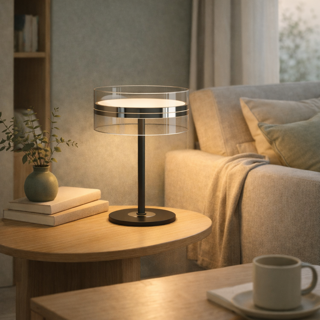 Black Chrome Metal Table Lamp Modern Glass Shade