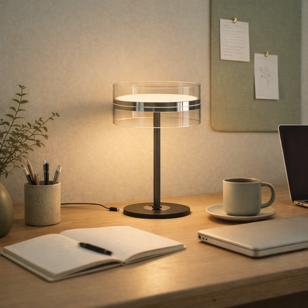 Black Chrome Metal Table Lamp Modern Glass Shade