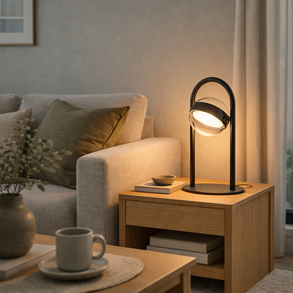 LED Table Lamp Floating Glass Ball Black Metal Touch Dimmable