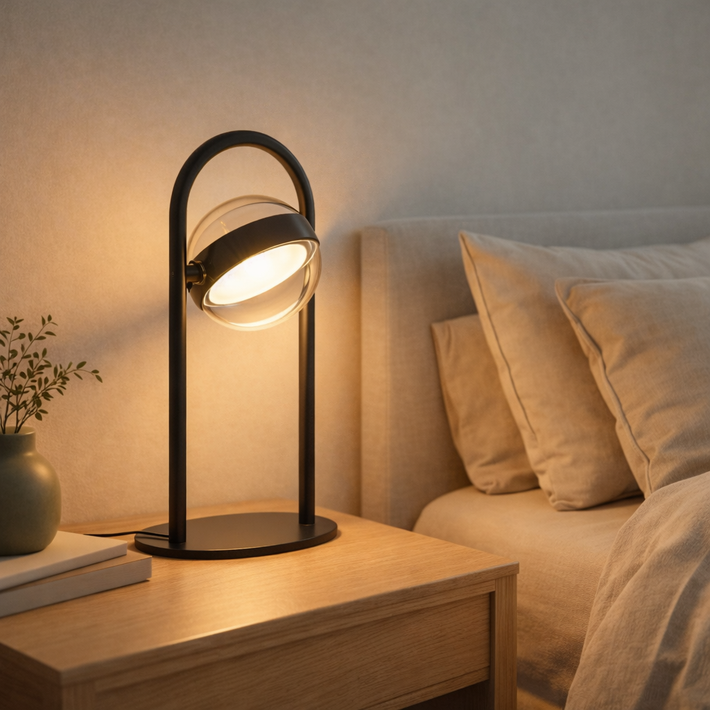 LED Table Lamp Floating Glass Ball Black Metal Touch Dimmable
