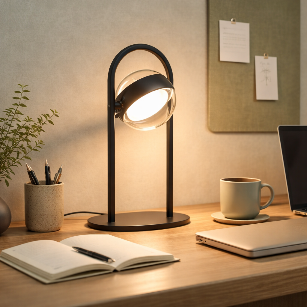 LED Table Lamp Floating Glass Ball Black Metal Touch Dimmable
