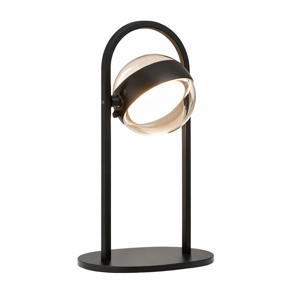 LED Table Lamp Floating Glass Ball Black Metal Touch Dimmable