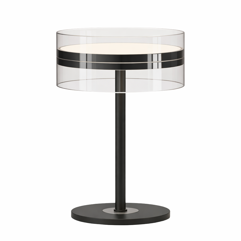 Black Chrome Metal Table Lamp Modern Glass Shade